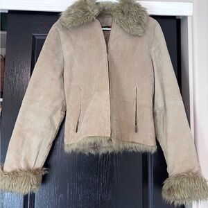 Women's Tan real suede  leather  Shearling Jacket vintage